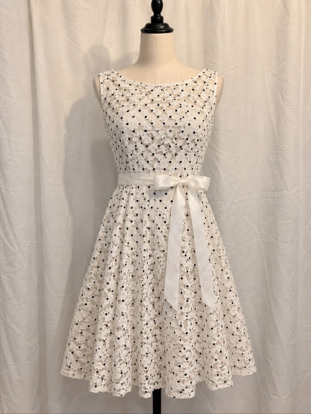 Candalite Petite PM White Floral Lace Polka Dot Fit & Flare Dress